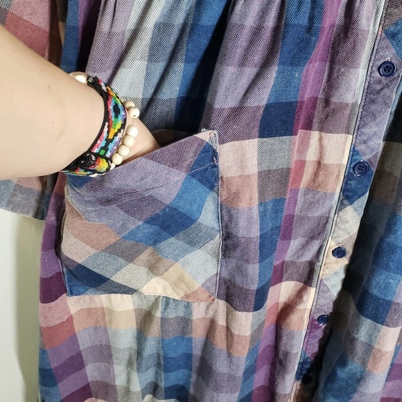 Serengeti Pastel Check Maxi Dress XL Button Front Cottage Core Prairie - Picture 5 of 14